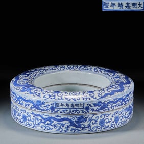 Blue and White Dragon Pattern Prayer Beads Box with Mark of the Ming Dynasty Jiajing Period