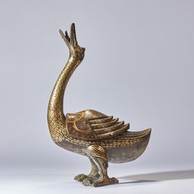 Pre-Ming Dynasty Inlaid Gold and Silver Duck-Shaped Incense Burner