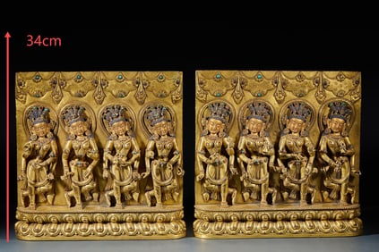 Gilt Bronze Densaite Buddha Panels Pair
