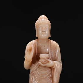 Qing Dynasty Shoushan Stone Buddha Standing Statue