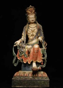 Colored Han white jade self-attained Guanyin
