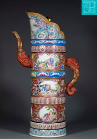 Famille rose "Luohan Tu" monk's cap teapot made in the Yongzheng period