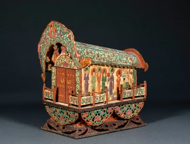 A bronze gilded and polychrome-painted figure relic coffin