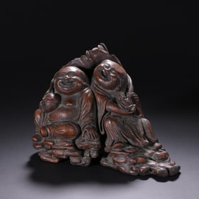 Qing Dynasty Bamboo Carved Figurine of the Two Immortals He and He
