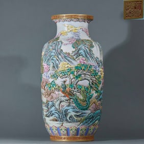 Qing Dynasty Qianlong period pink enamel relief double phoenix auspiciousness appreciation vase