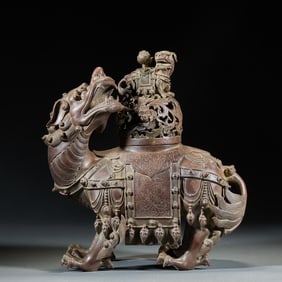 Bronze lion incense burner