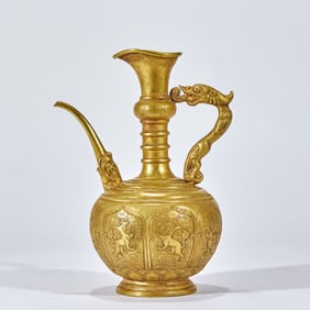 A gold flower and auspicious animal-shaped ewer