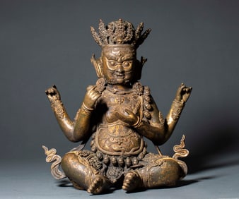 Gilt-bronze Four-armed God of Wealth Statue