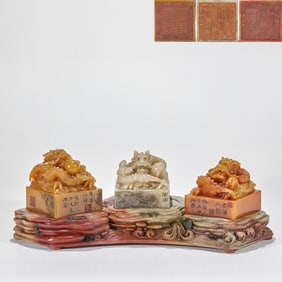 A Set of Dragon Twisted Seal in Tianshi Stone, Made in the 25th Year of the Qianlong Reign