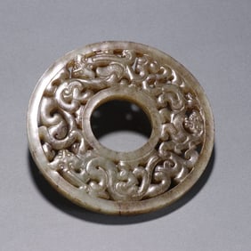 Lacquered Jade Bi Disc with Carved Chi Dragon Pattern of the Han Dynasty