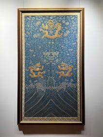 A mid-Qing Dynasty brocade fabric with gold thread embroidery of dragon patterns
