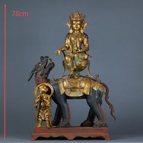 Bodhisattva Guanyin with Child in Gilt Copper