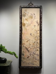 A Late Qing and Early Republic of China Inlaid Mother-of-Pearl Cantonese Embroidery "Flowers and