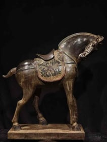 Large Colored-Painted Stone Horse from the Tang Dynasty