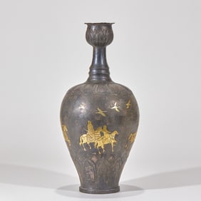 Silver Gilt Vase with Khitan Figures in a Lotus-Petal Shape