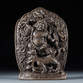 Engraved Wrathful Lotus Master Thangka in Alloy Copper