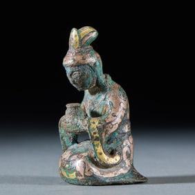 Kneeling Figure in Copper and Silver, Pre-Ming Dynasty