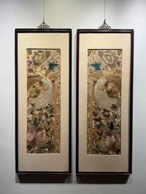 A pair of Guangdong embroidery "Flowers and Fruits"
