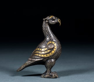 A pair of inlaid gold and silver peacocks, before the Ming Dynasty