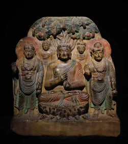 Gandhara, Colored Stone Carving Buddha Statue