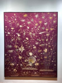 A wine-red ground Cantonese embroidery "Prosperity and Splendor" from the late Qing Dynasty and the