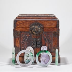 A jade bracelet, handle, and multi-compartment box
