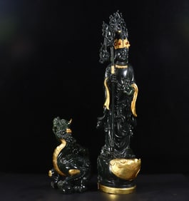 Gold Inlaid Hetian Jade K?itigarbha Bodhisattva Set