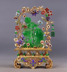 Inlaid jade and gemstone landscape ornament