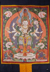 Made in the Qianlong Period of the Qing Dynasty, Brocade Eight-Armed Bodhisattva Thangka