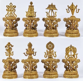 Large Ming Xuande Gilt-Bronze Eight Treasures for the Buddha's Altar