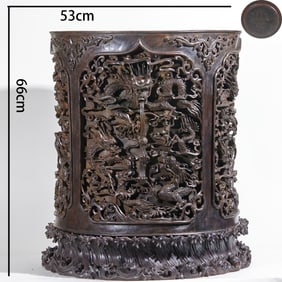 Incense Wood High-relief Windowed Dragon Pattern Large Painting Cylinder