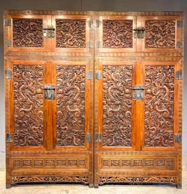 Rosewood-carved Water Dragon Top Cabinet