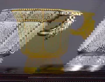 Copper-gilt Hetian jade inlaid wine cup