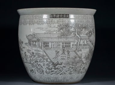 Large ink - colored scroll vat with figure and story patterns, made in the Guangxu period