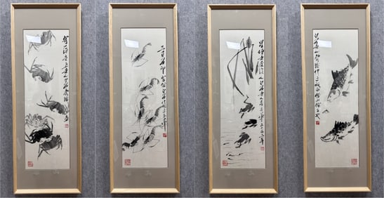 Qi Baishi Four-panel screen