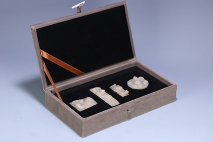 A set of Han Dynasty ancient and high-quality Hetian jade sword ornaments with dragon and chi