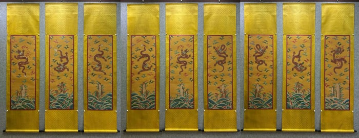 A silk painting of "Nine Dragons" by Lang Shining from the Qianlong period