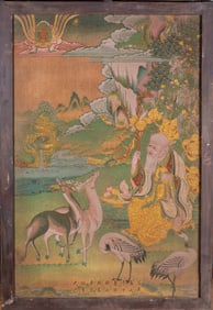 A hanging screen with a Tangka of the Star of Longevity from the Dazhong Temple in the 17th year of
