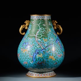 Enamel Glaze "Pine and Crane" Pattern Hundred Deer Vase