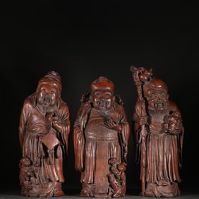 A bamboo carving of the Three Stars of Happiness, Prosperity and Longevity, Qing Dynasty