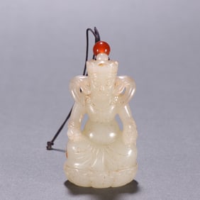 A pendant of the Yellow Wealth God made of Hetian jade, Qing Dynasty