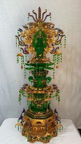 Gilt filigree and jade inlaid Buddha Sakyamuni