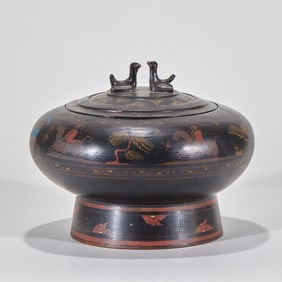 Lacquerware "Mandarin Ducks and Figures in a Story" Covered Jar