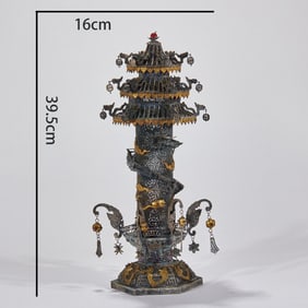Filigree Pagoda with Coiled Dragon Carvings