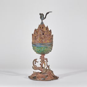 Bronze Censer with Colored Dragon-and-Phoenix Patterns, Pre-Ming Dynasty (in the style of Boshan