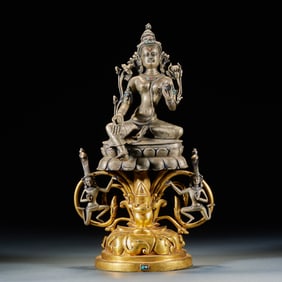 Gilt Bronze Green Tara Statue (Tara figure made of pure silver)