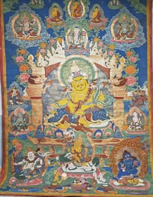 Large-Sized Thangka of Yellow Jambhala (Yellow Jambhala is a deity of wealth in Tibetan Buddhism;