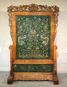 Huanghuali Wood Screen Inlaid with Jasper
