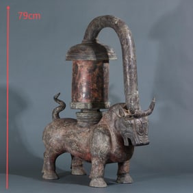 Gold-Silver Inlaid Bronze Ox-Shaped Palace Lantern, Pre-Ming Dynasty