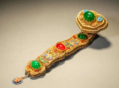 Silver-Gilt Cloisonné Ruyi Scepter Inlaid with Jewels (Ruyi is a traditional Chinese symbol of good